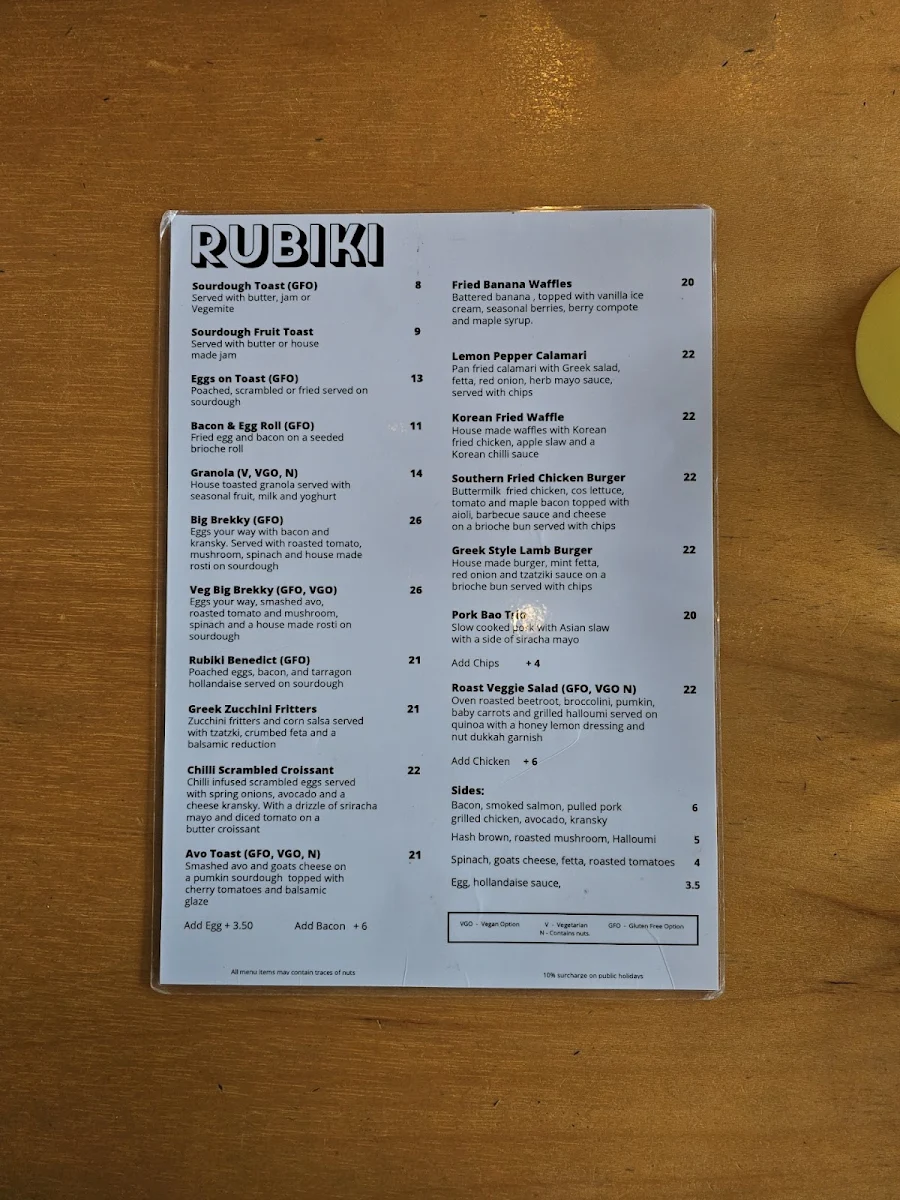 Menu, Rubiki.