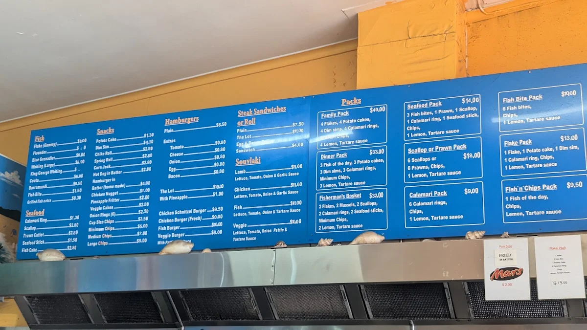 Menu, Zorbas Fish & Chips + Sushi