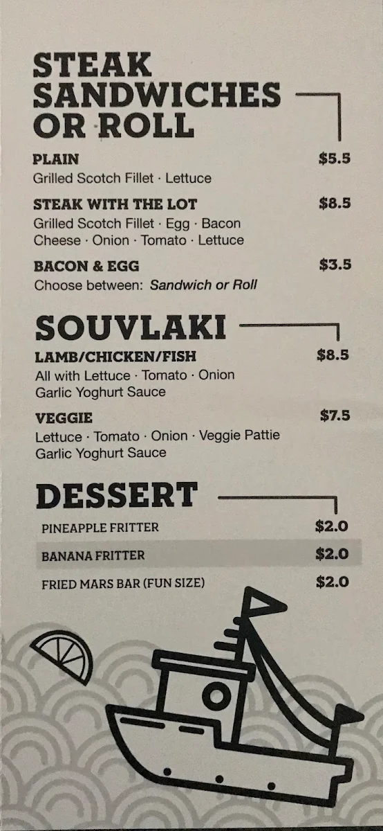 Menu, Zorbas Fish & Chips + Sushi