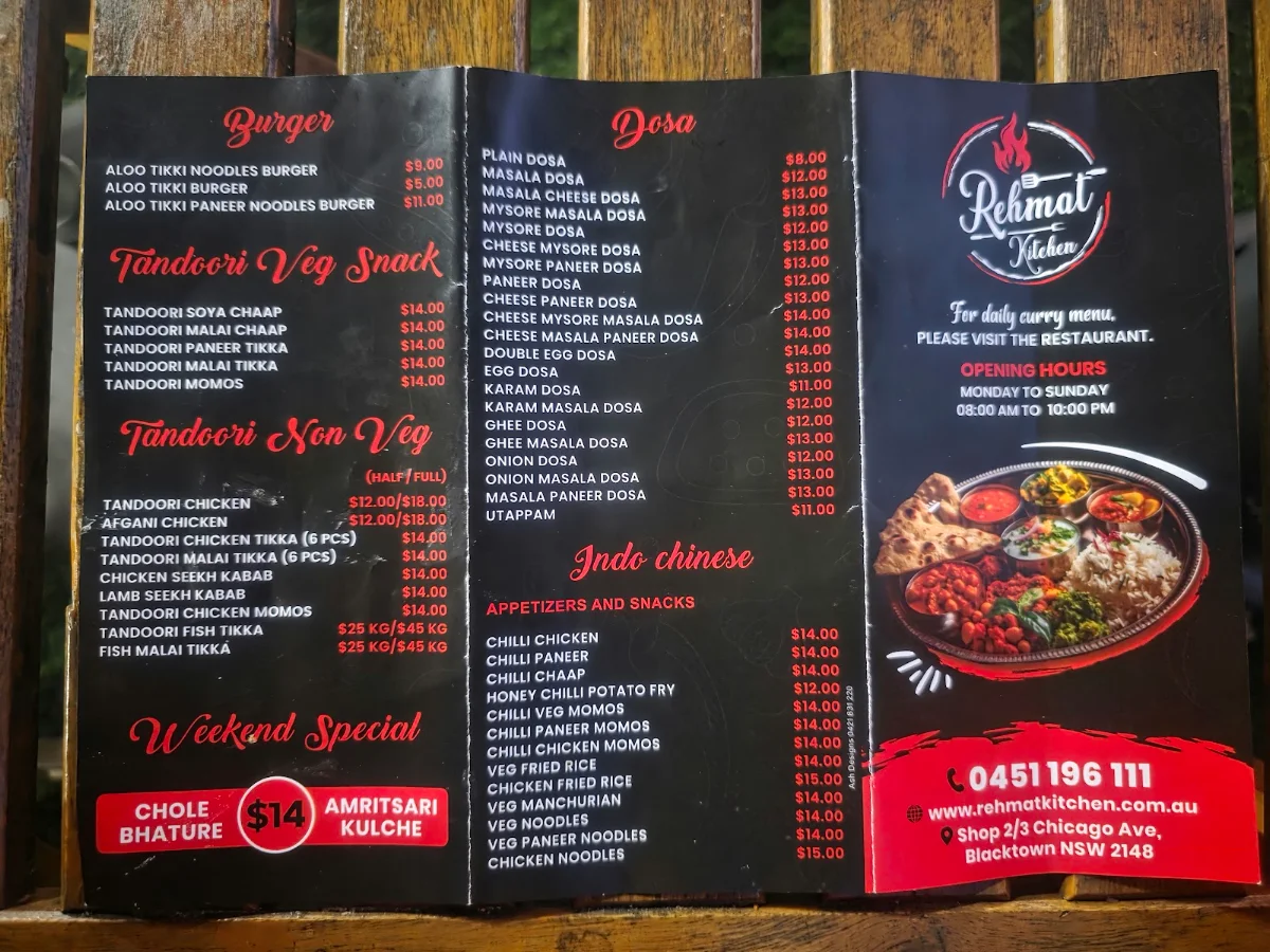 Menu, Rehmat Kitchen