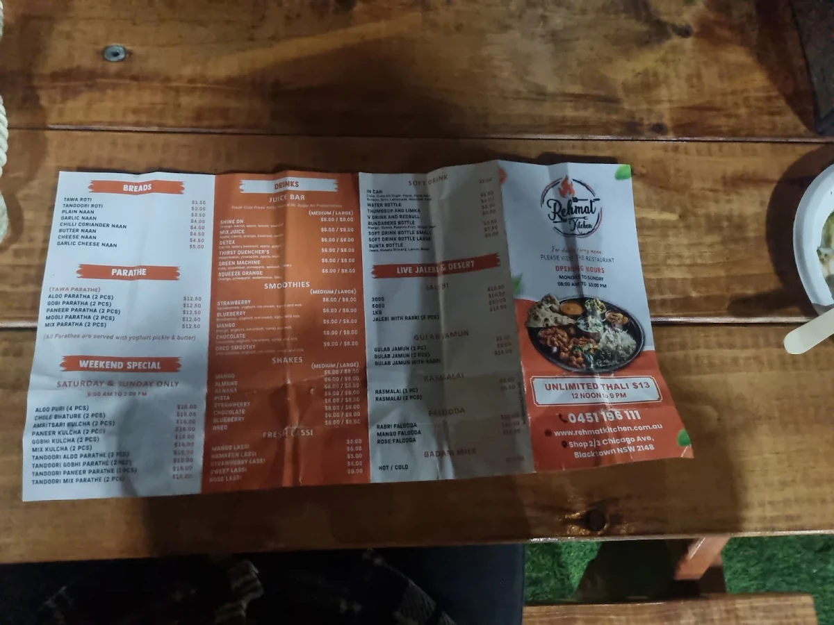 Menu, Rehmat Kitchen