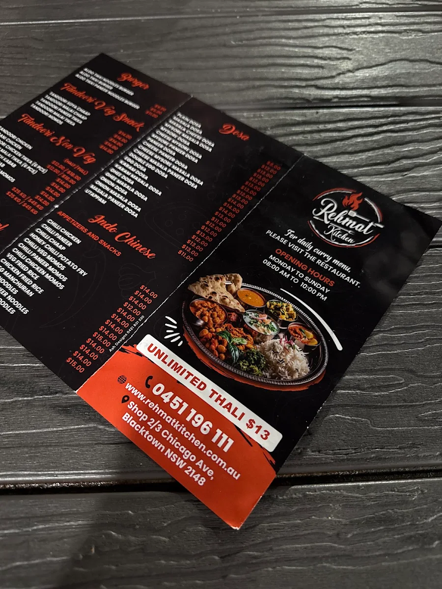 Menu, Rehmat Kitchen