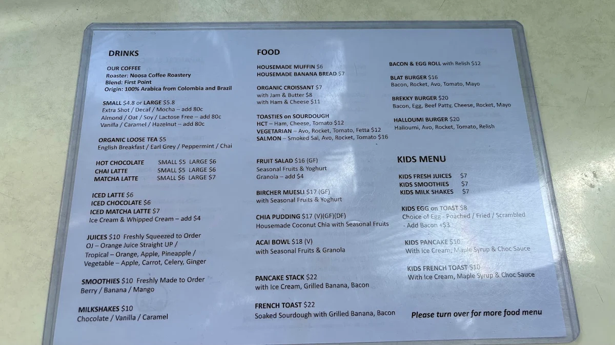 Menu, CAFE TOKYO