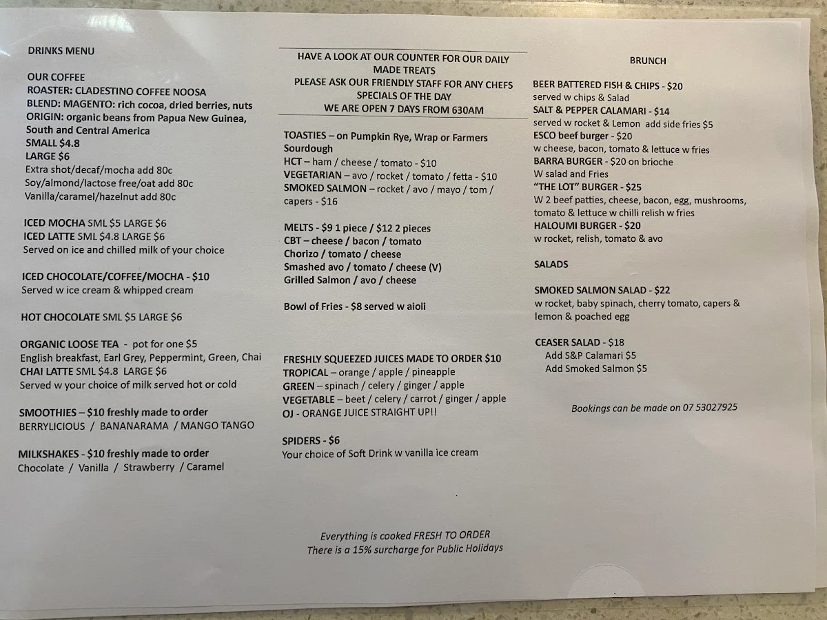 Menu, CAFE TOKYO