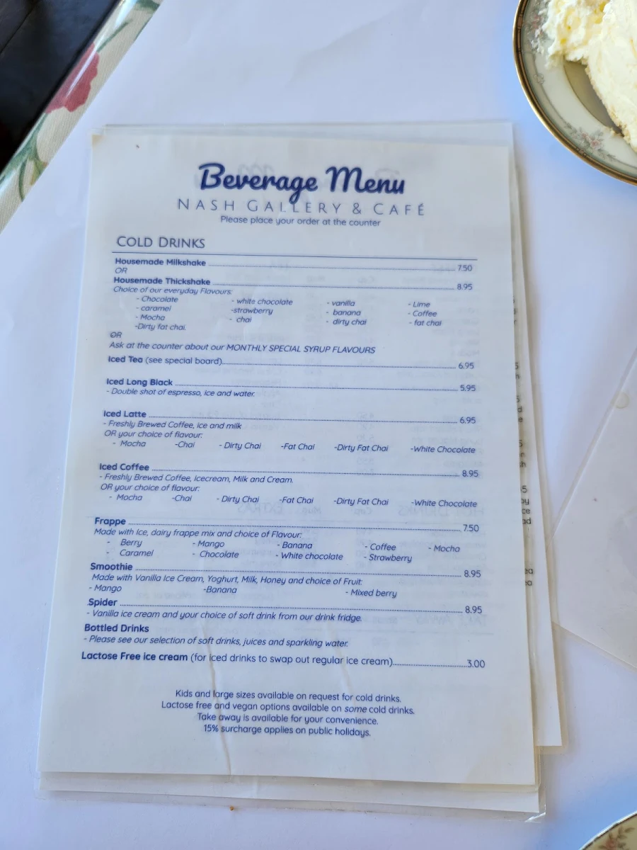 Menu, Nash Gallery & Café