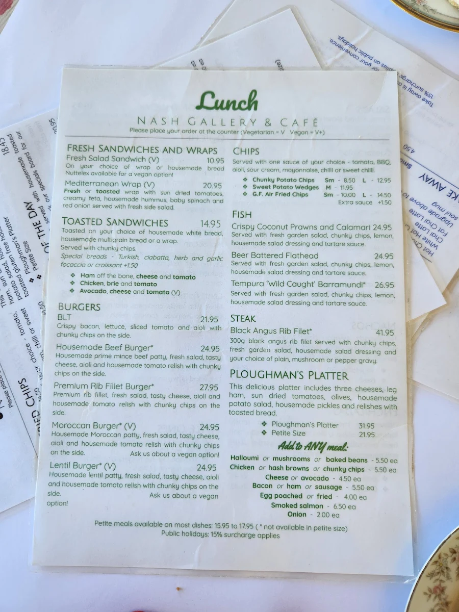 Menu, Nash Gallery & Café