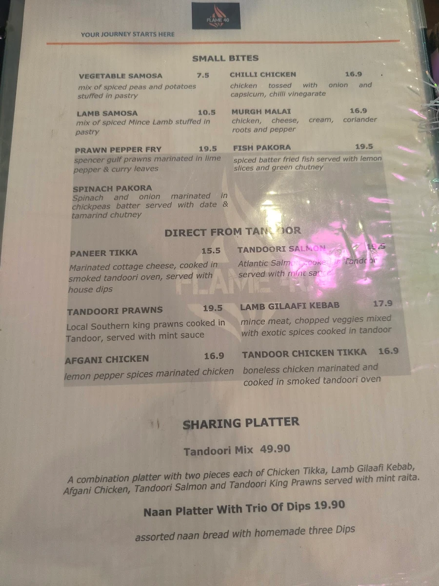 Menu, Flame 40