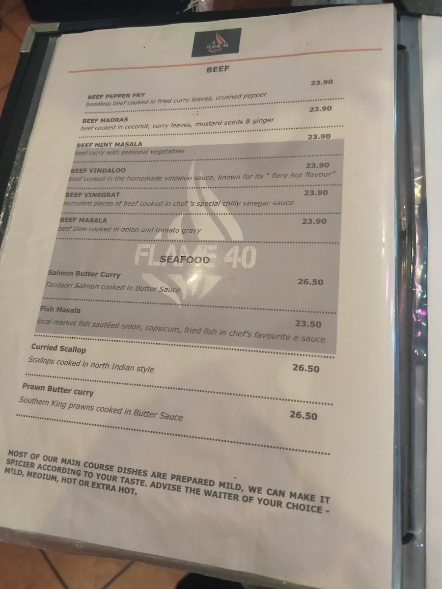 Menu, Flame 40