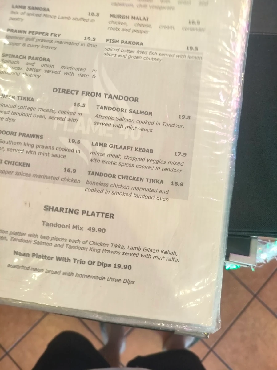 Menu, Flame 40