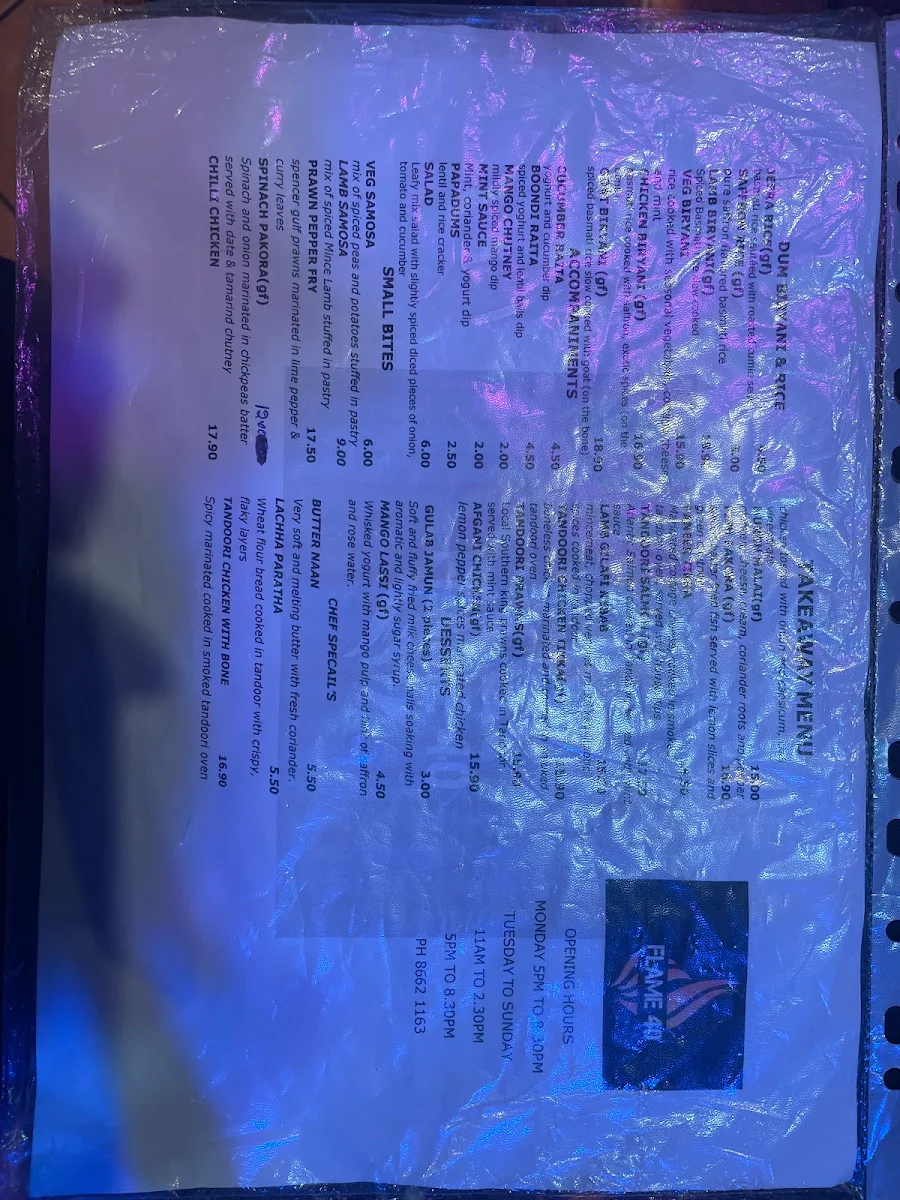 Menu, Flame 40