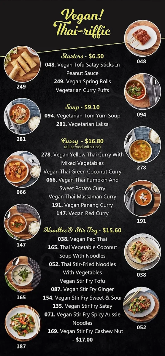 Menu, Vegan! Thai- Riffic at North Lakes
