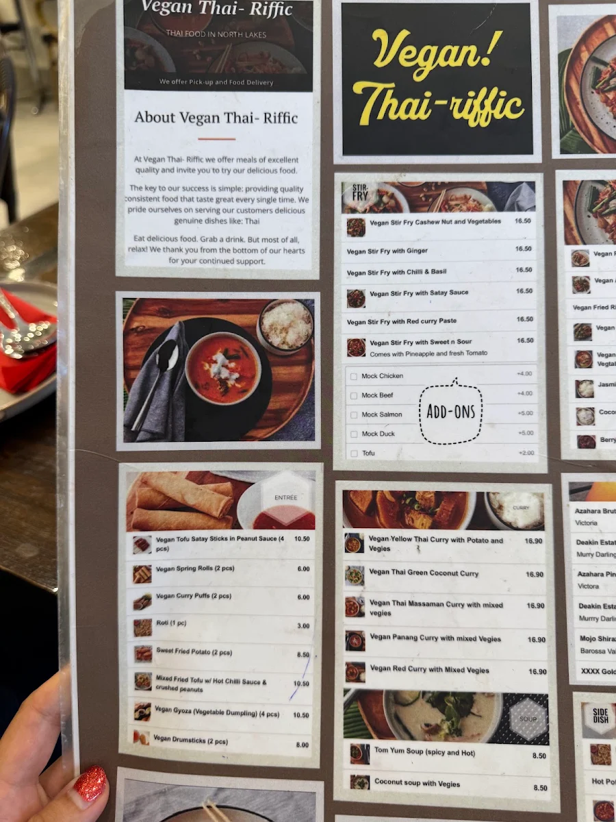 Menu, Vegan! Thai- Riffic at North Lakes