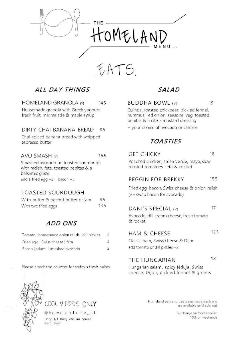 Menu, Homeland Café