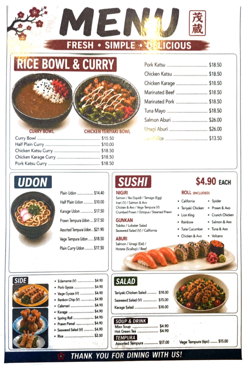 Menu, LITTLE JAPAN Capalaba