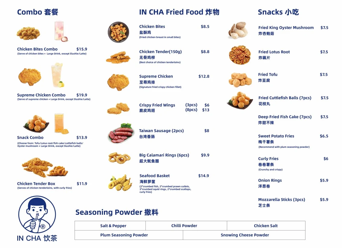 Menu, IN Cha & Chicken Mt Ommaney