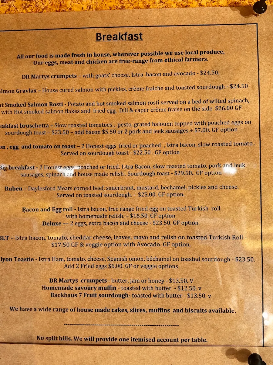 Menu, Glenlyon General Store