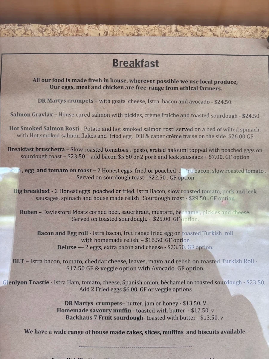 Menu, Glenlyon General Store