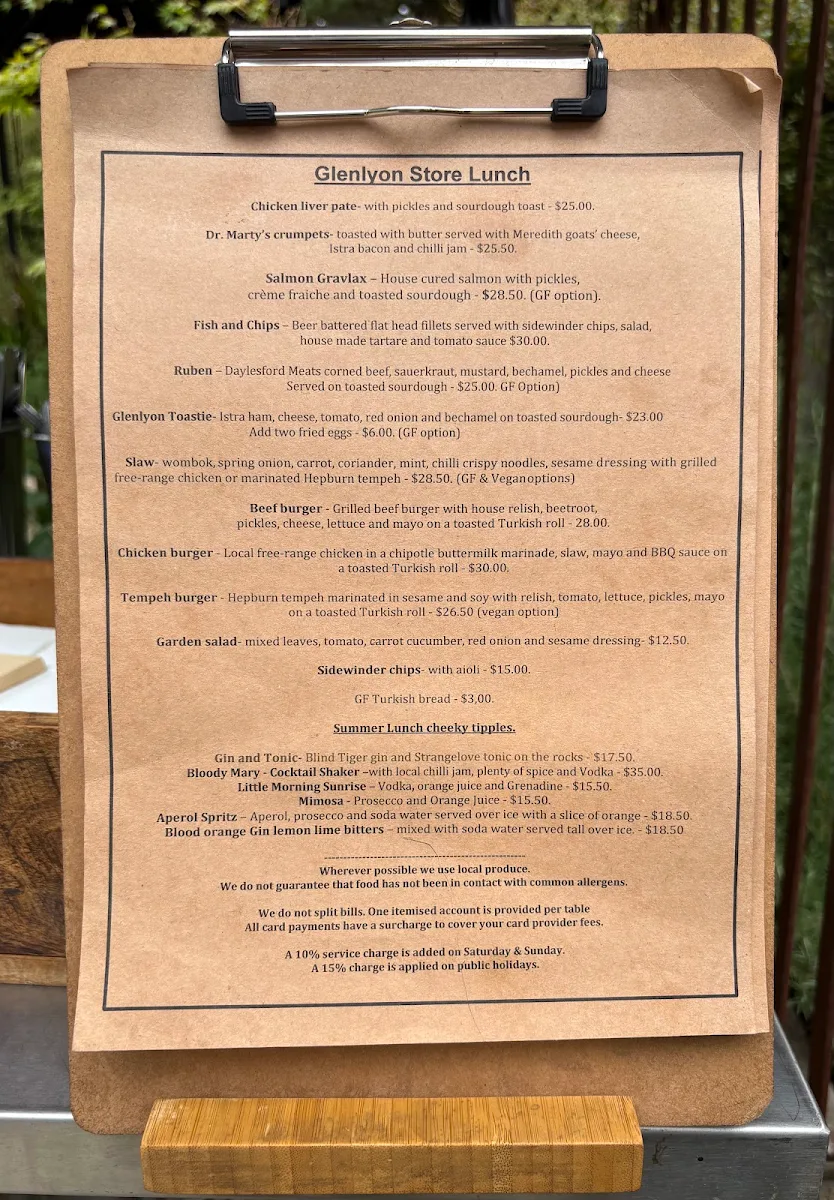 Menu, Glenlyon General Store