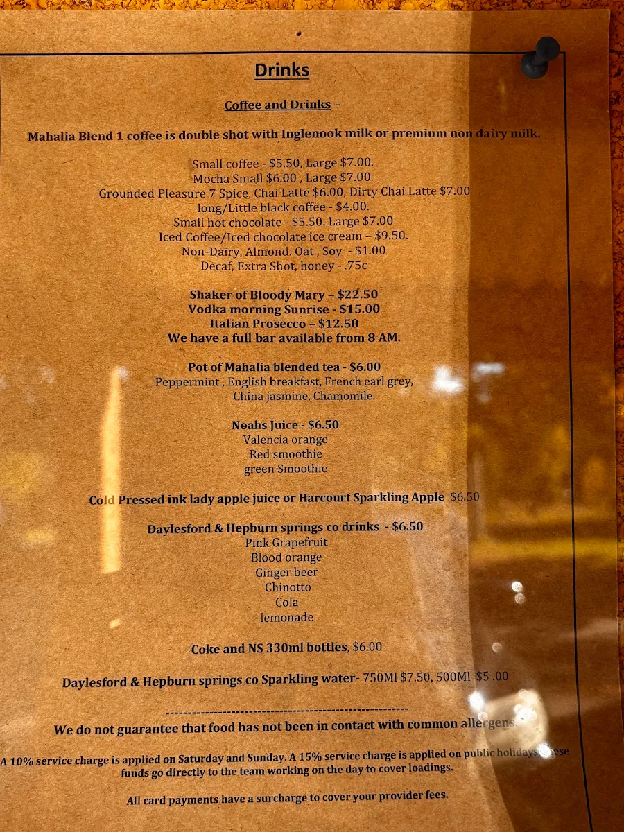 Menu, Glenlyon General Store