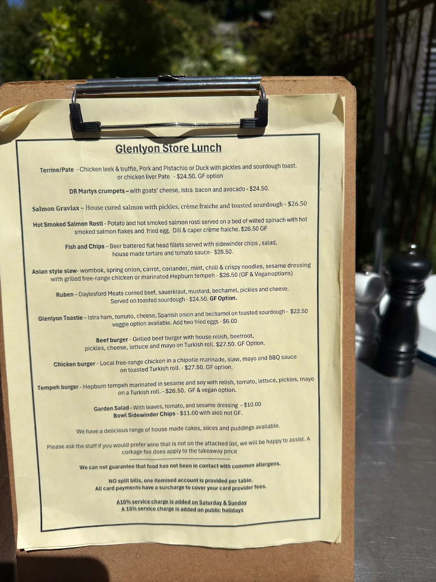 Menu, Glenlyon General Store