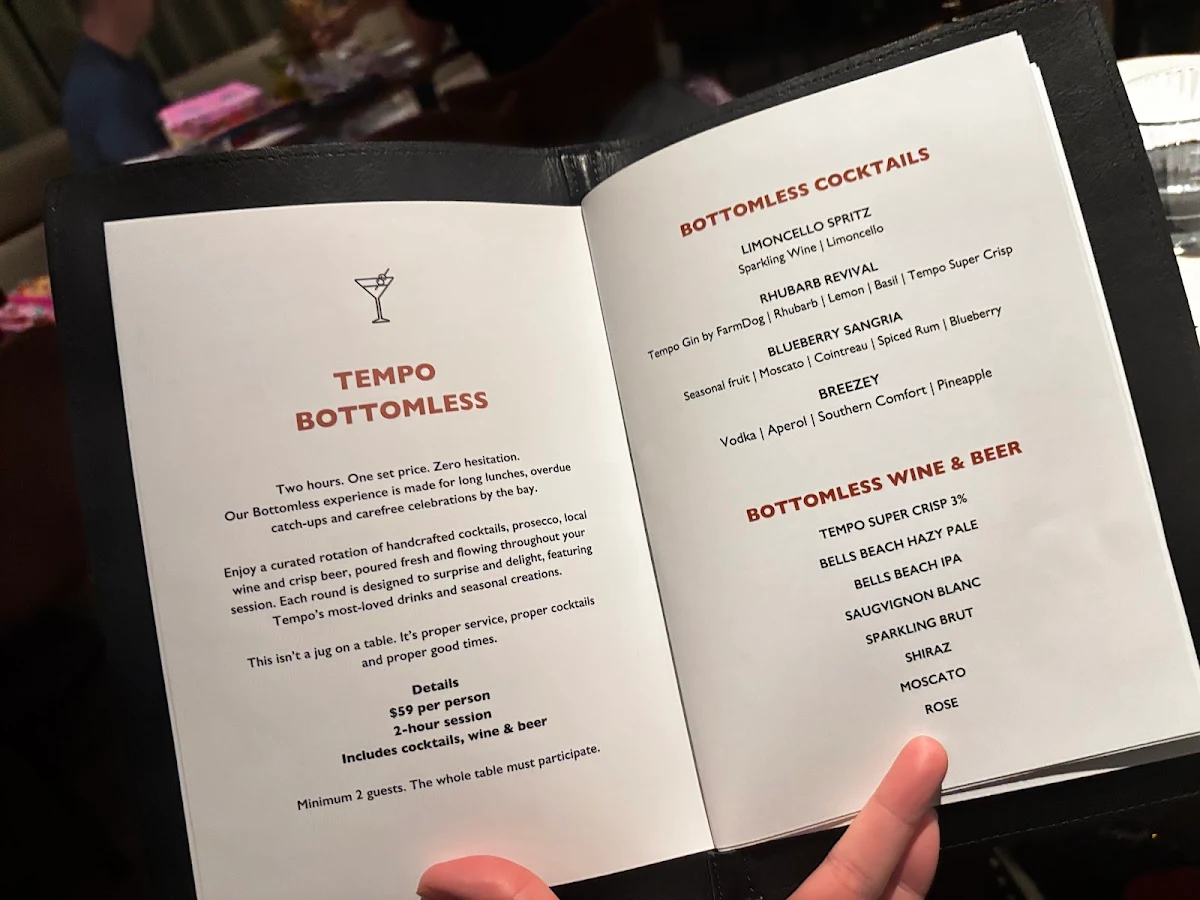 Menu, Tempo Kitchen & Bar