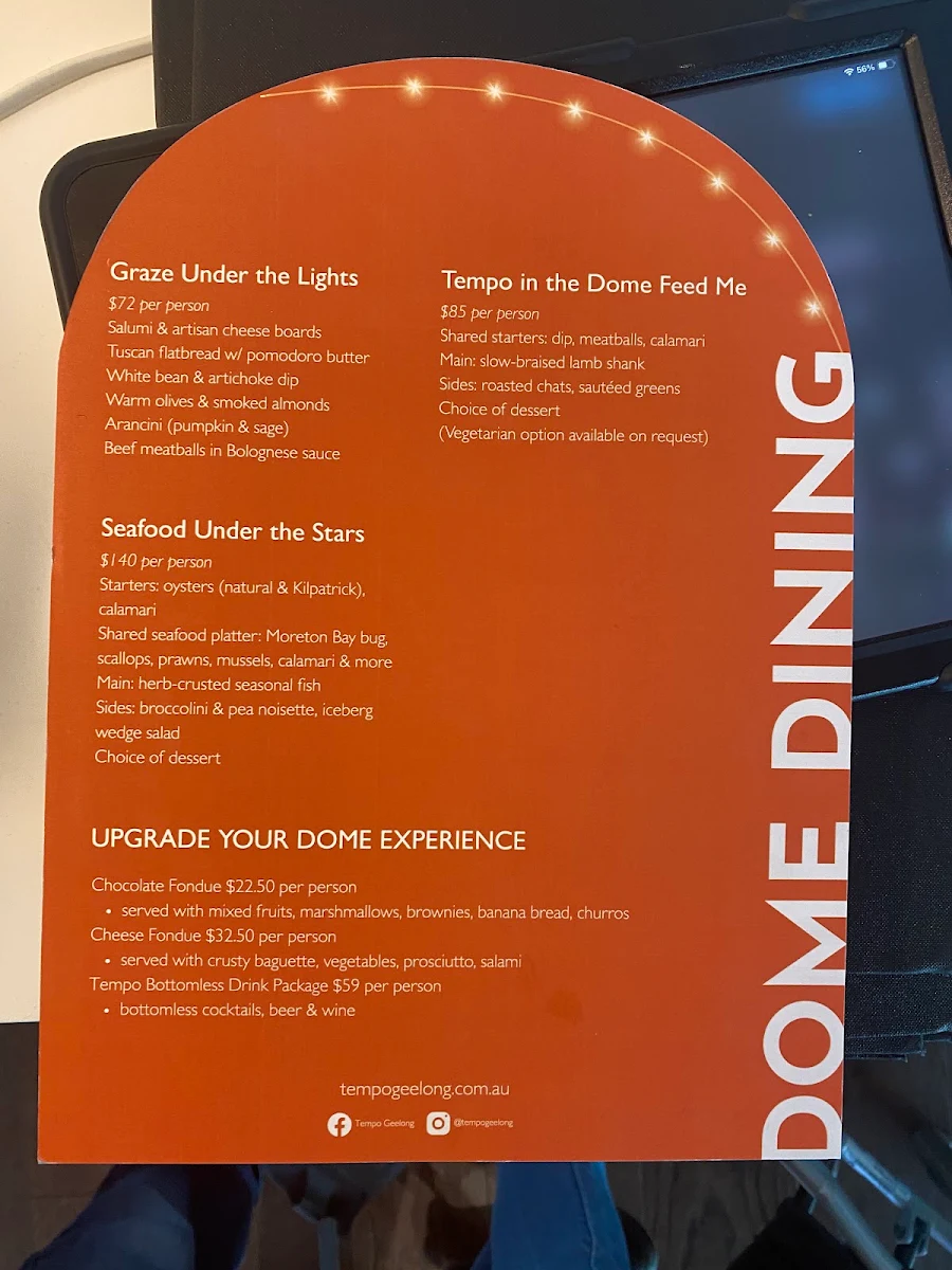 Menu, Tempo Kitchen & Bar
