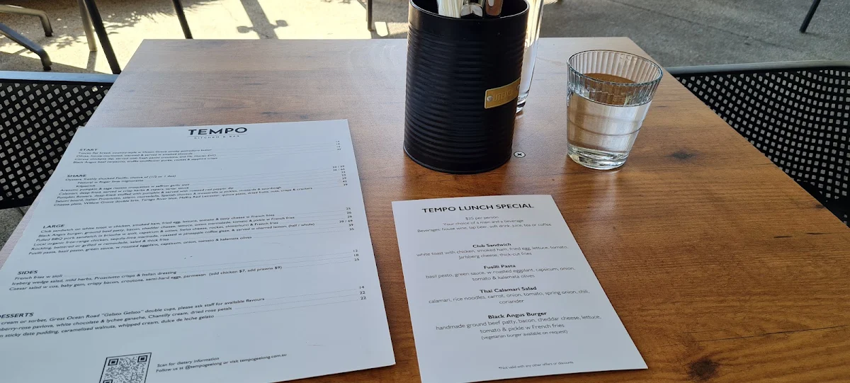 Menu, Tempo Kitchen & Bar