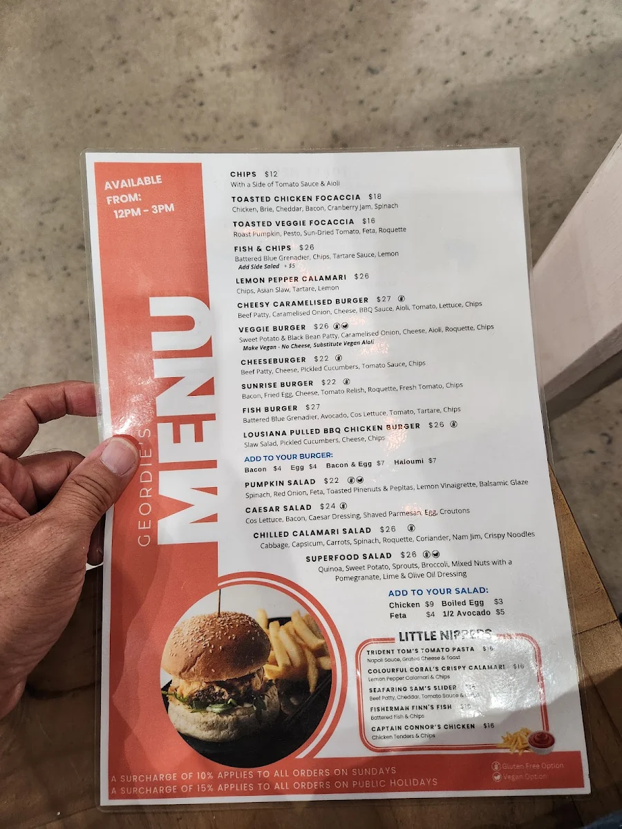Menu, Geordie's Cafe & Art Gallery