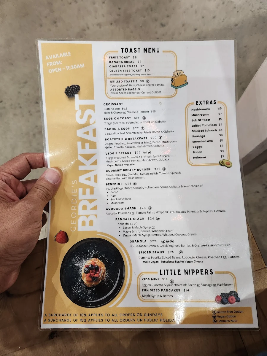 Menu, Geordie's Cafe & Art Gallery