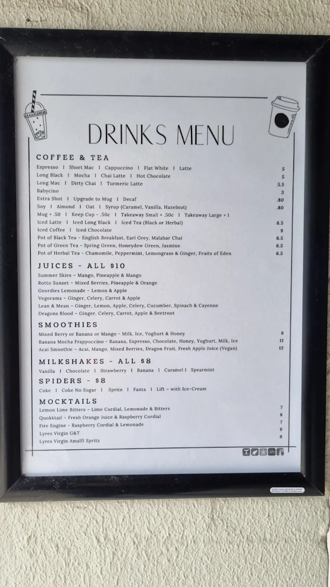 Menu, Geordie's Cafe & Art Gallery