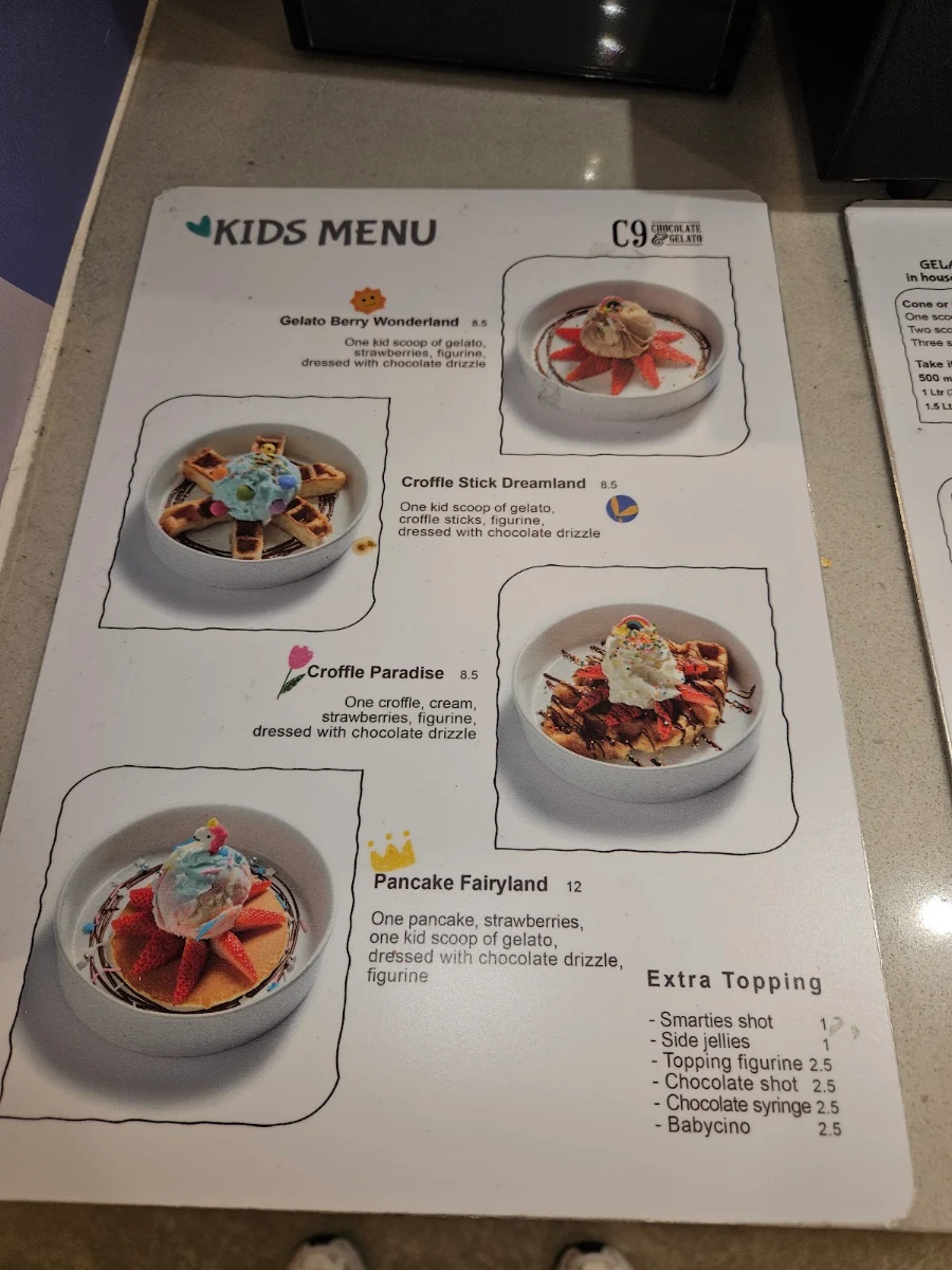 Menu, C9 Chocolate & Gelato Gosford