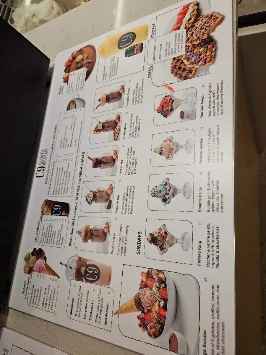 Menu, C9 Chocolate & Gelato Gosford