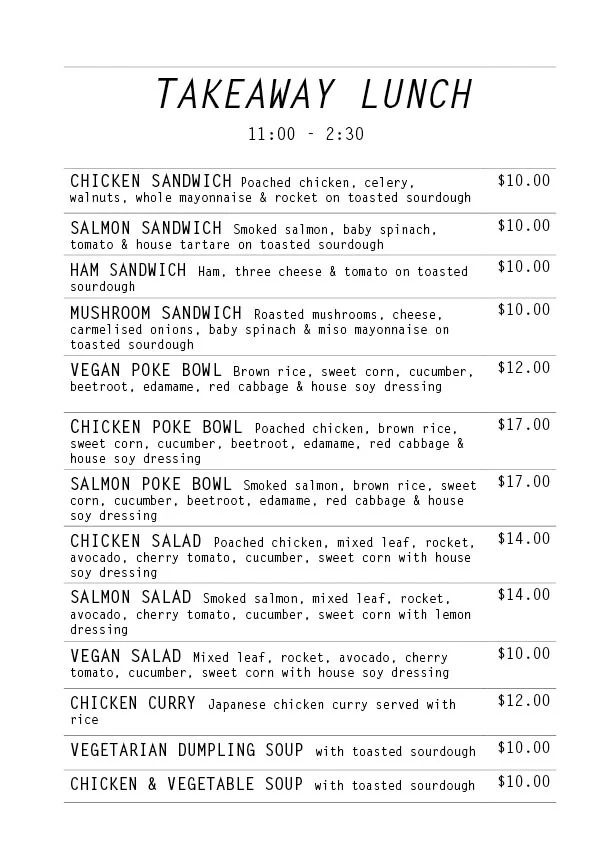 Menu, Beanbah Espresso