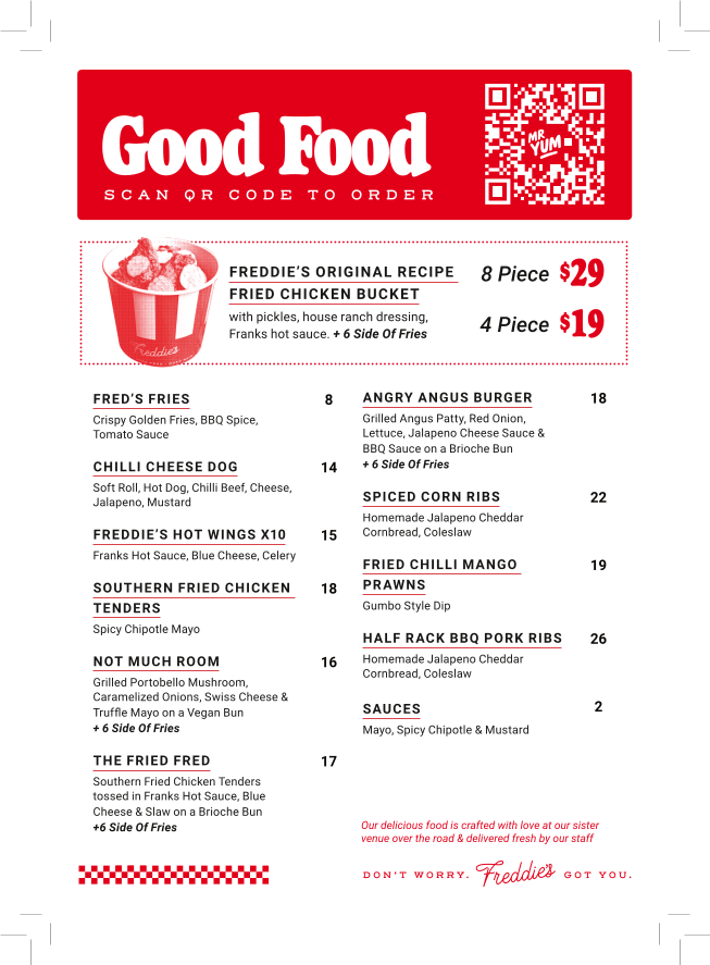 Menu, Freddie Wimpoles