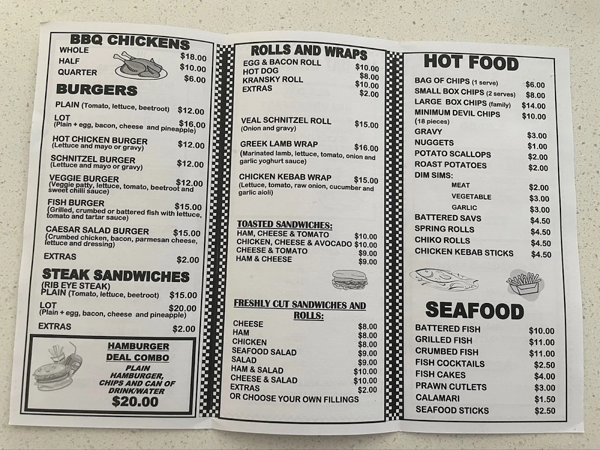 Menu, Kaleen Pizza & Snack Bar