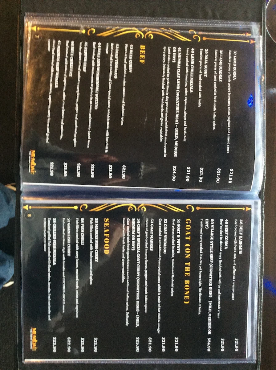 Menu, Mumbai Grill