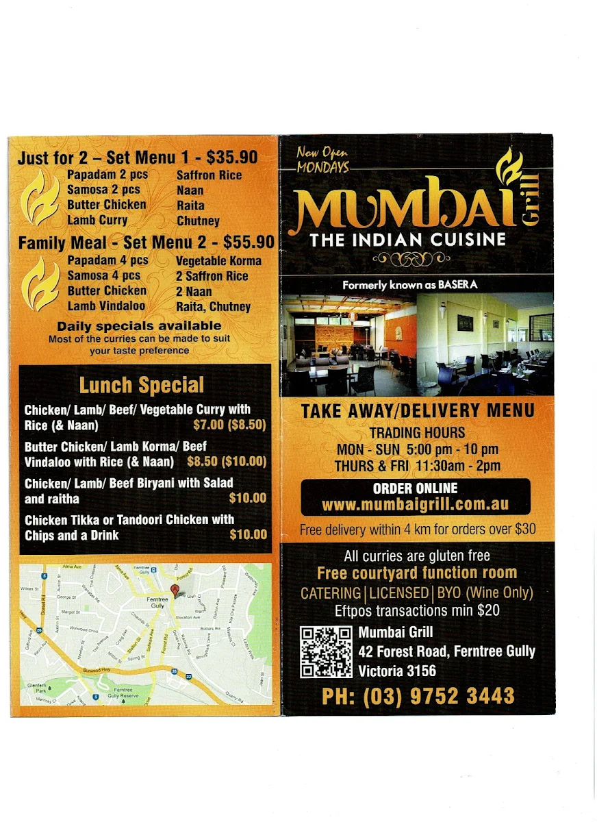 Menu, Mumbai Grill
