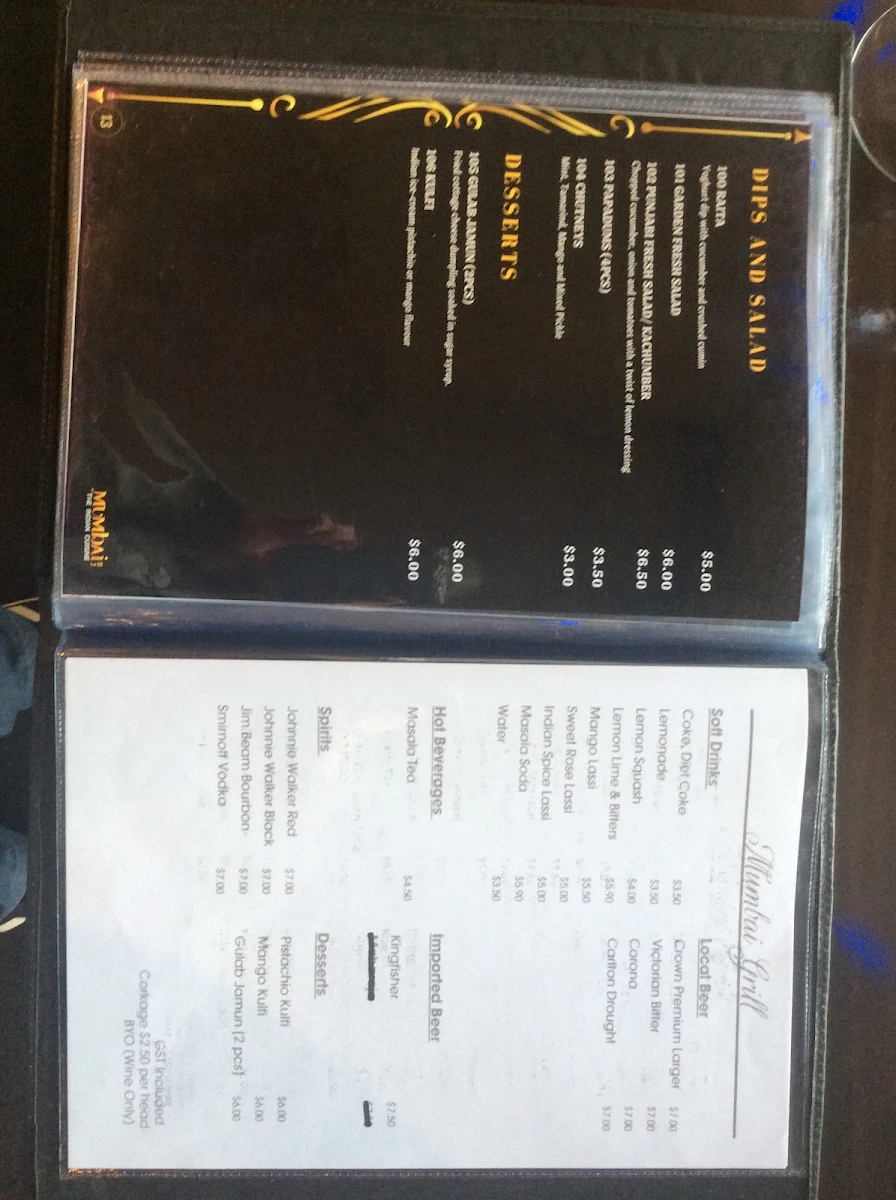 Menu, Mumbai Grill