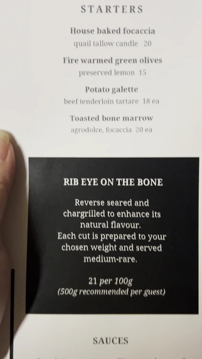 Menu, Vice Restaurant