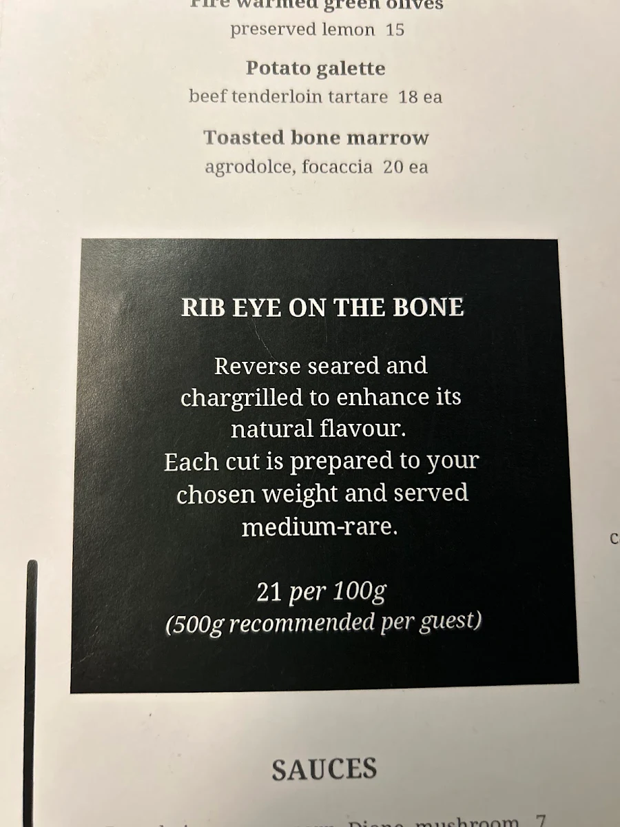 Menu, Vice Restaurant