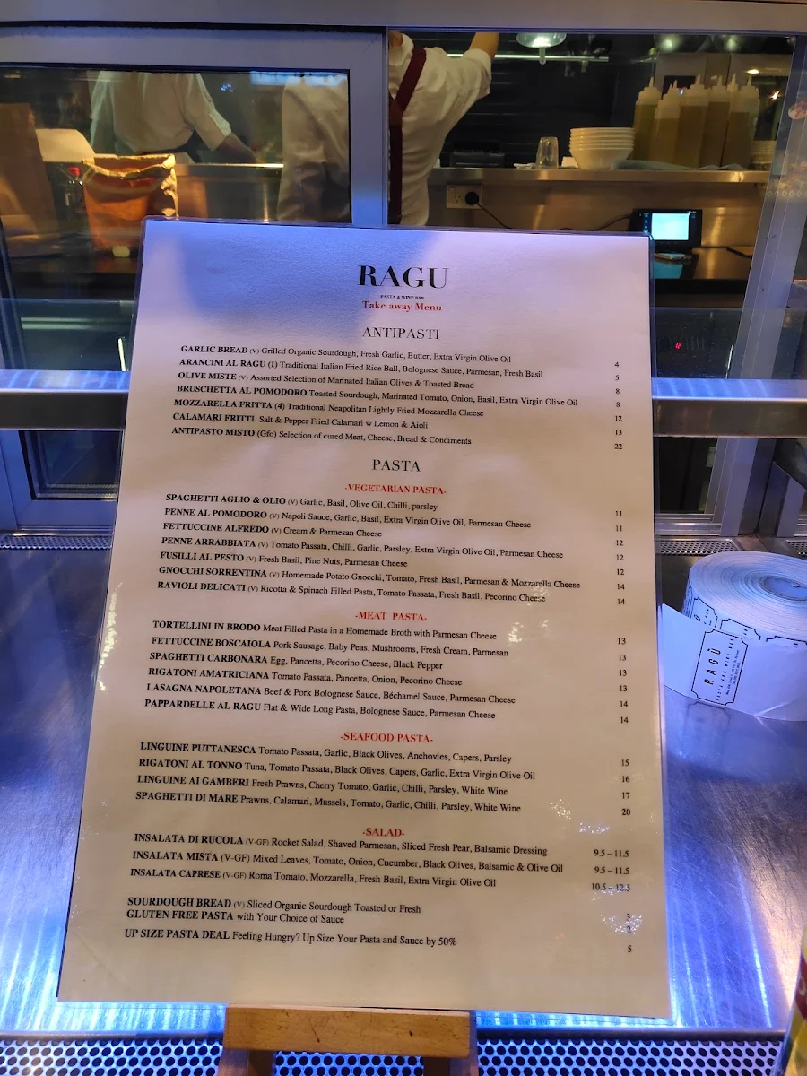 Menu, Ragu Pasta & Wine Bar
