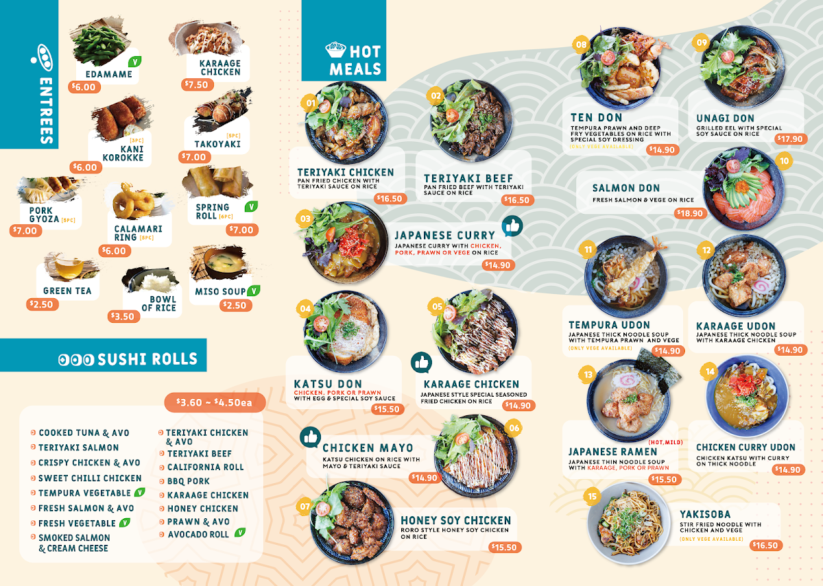 Menu, Roro sushi