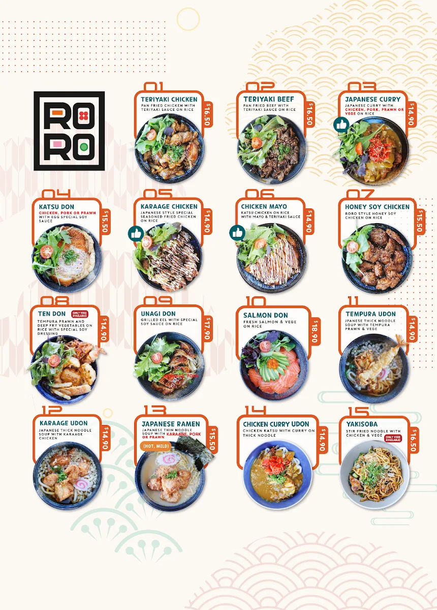 Menu, Roro sushi