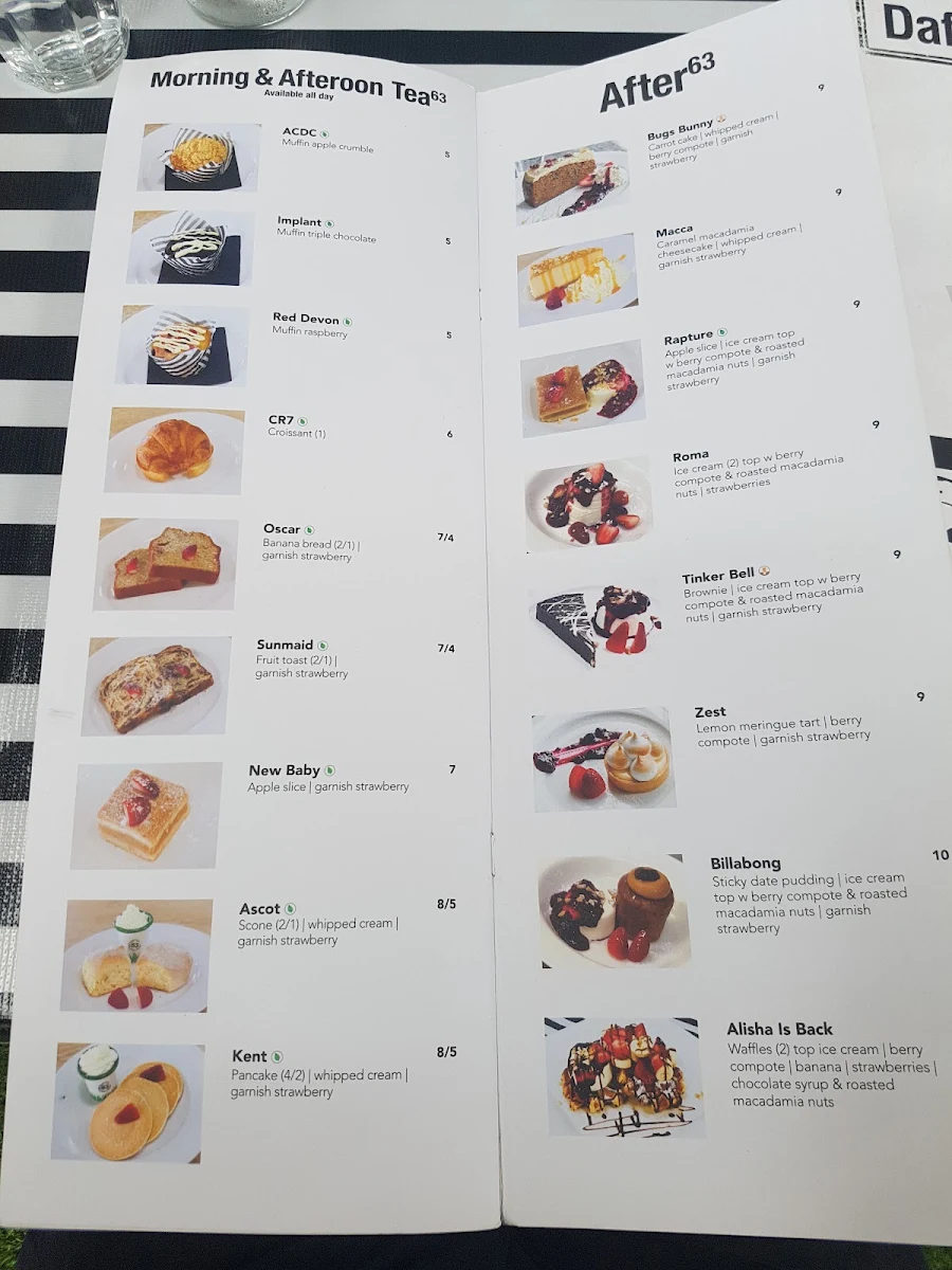 Menu, Cafe 63 Wilsonton
