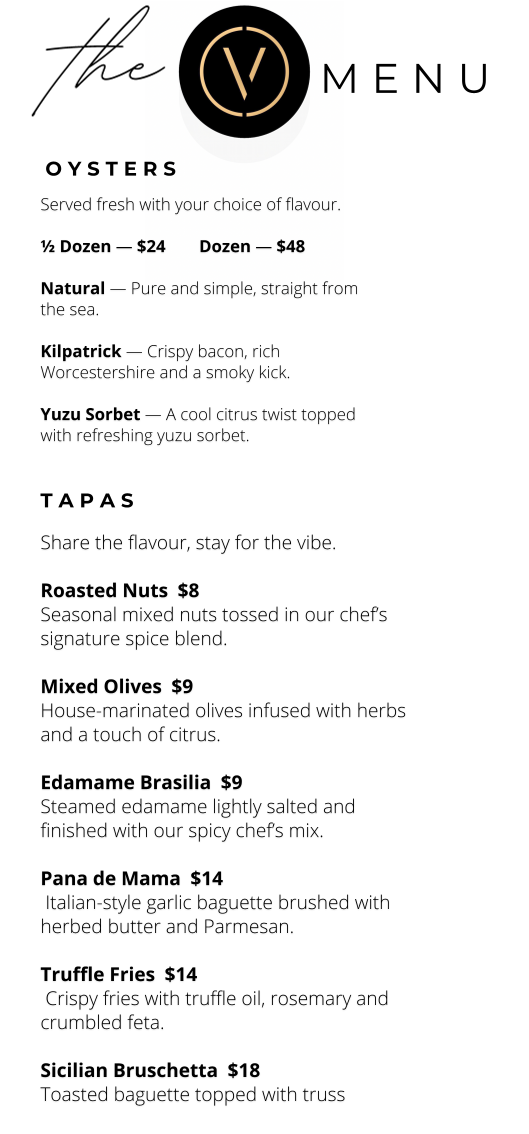 Menu, The Vault Bar & Tapas