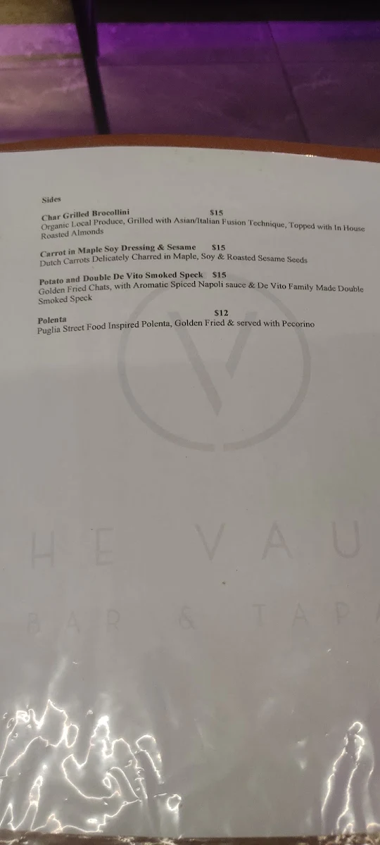 Menu, The Vault Bar & Tapas