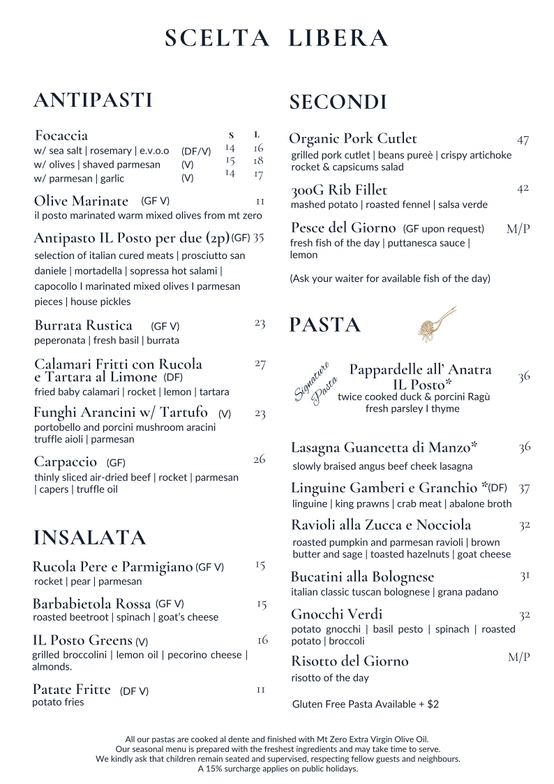 Menu, Il Posto