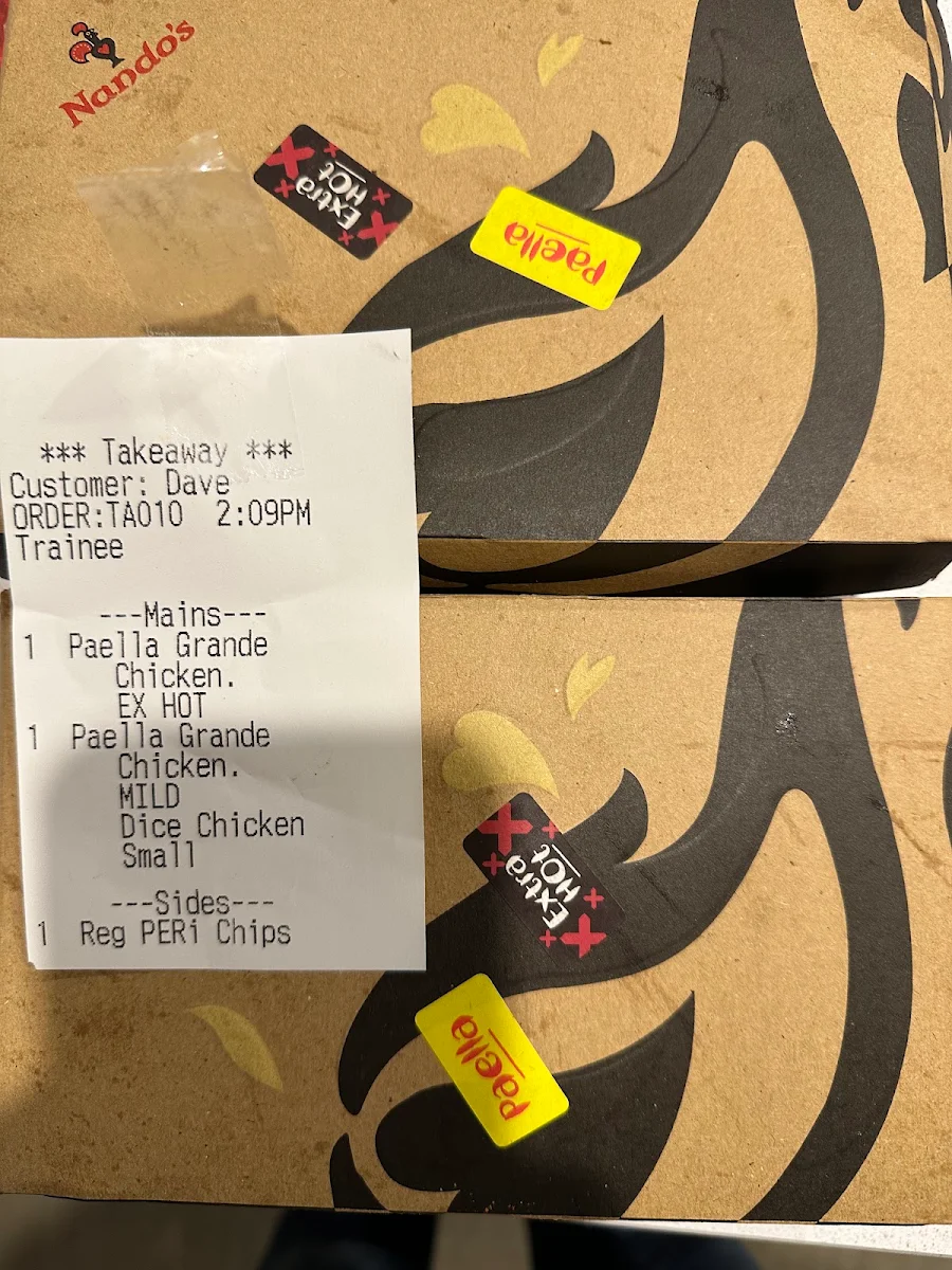 Menu, Nando's Lysterfield