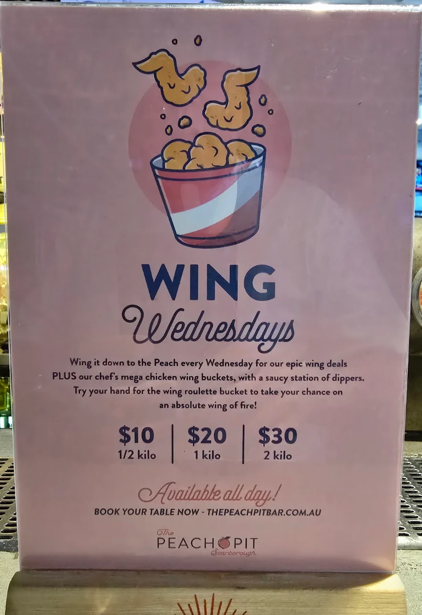 Menu, The Peach Pit