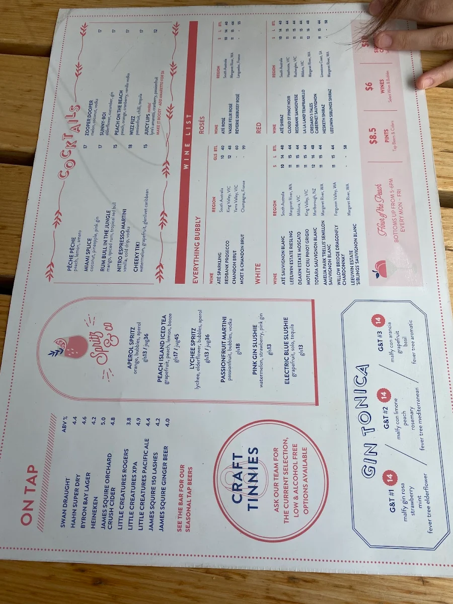 Menu, The Peach Pit